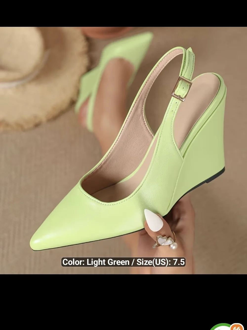 Light Green Slingback Wedge Pumps